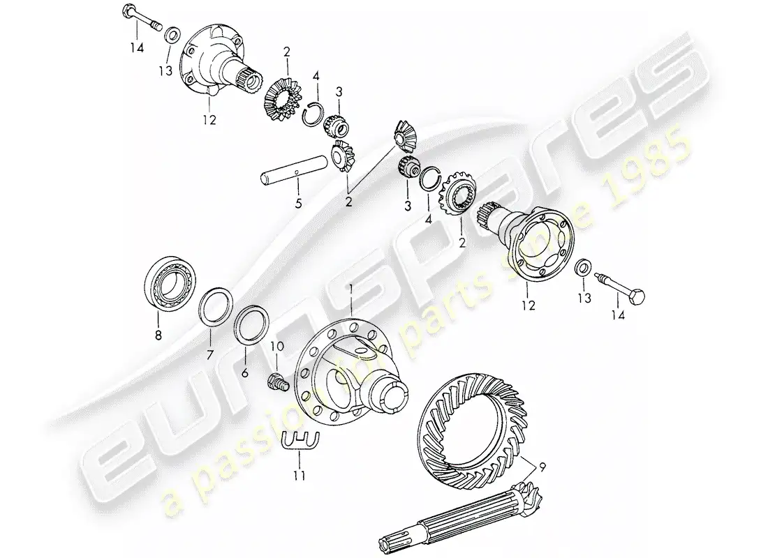 porsche 1971 (911) diferencial - con: - fundición enfriada - o - fundición a presión - carcasa - sin: - armadura - d - mj 1970>> - mj 1970 diagrama de partes