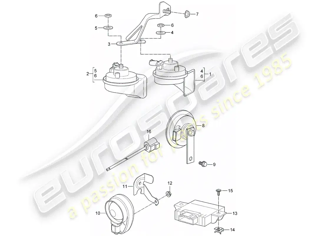 porsche 2008 (997-1) cuerno de fanfarria diagrama de piezas
