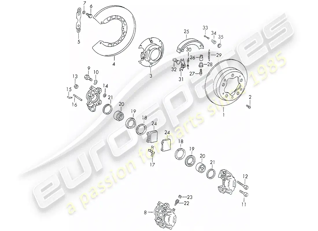 porsche 1971 (911) frenos de disco diagrama de piezas