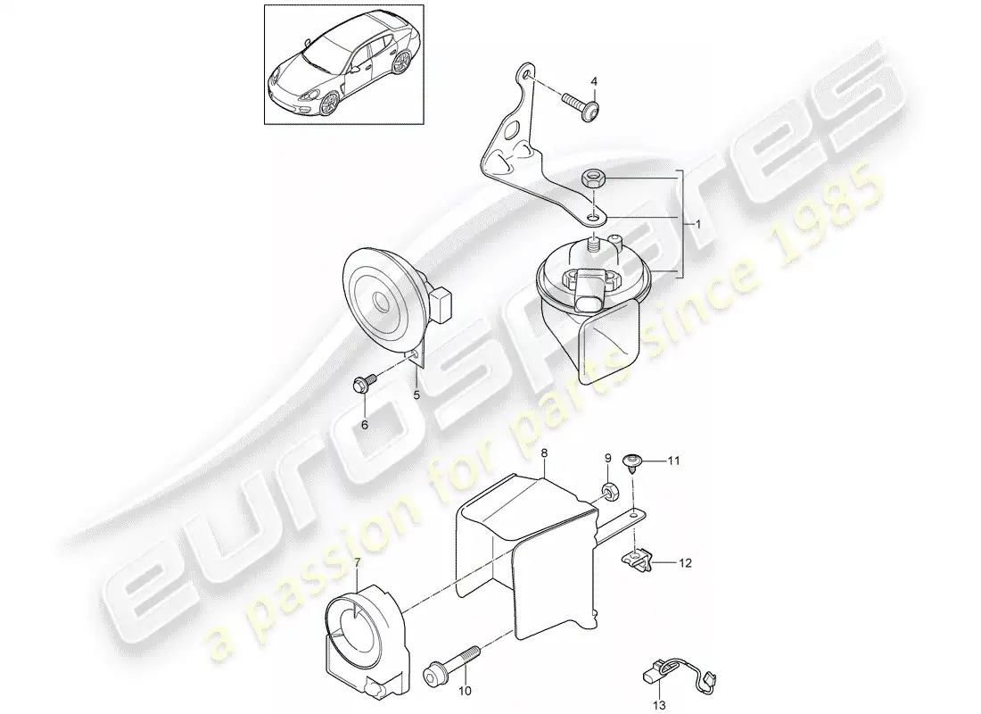 porsche 2014 (panamera 970) cuerno de fanfarria diagrama de piezas