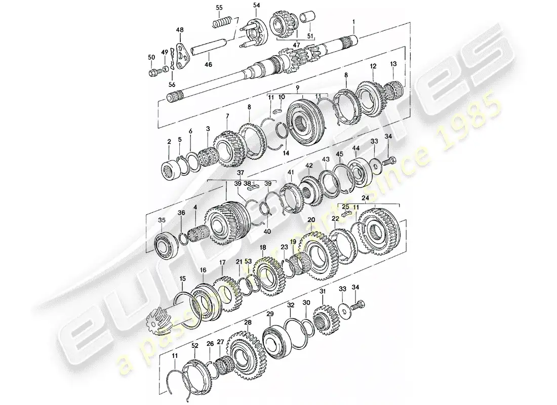 porsche 1984 (924) engranajes y ejes - caja de cambios manual - vq vr uv md - me mf mb mx - d - mj 1981>> diagrama de piezas