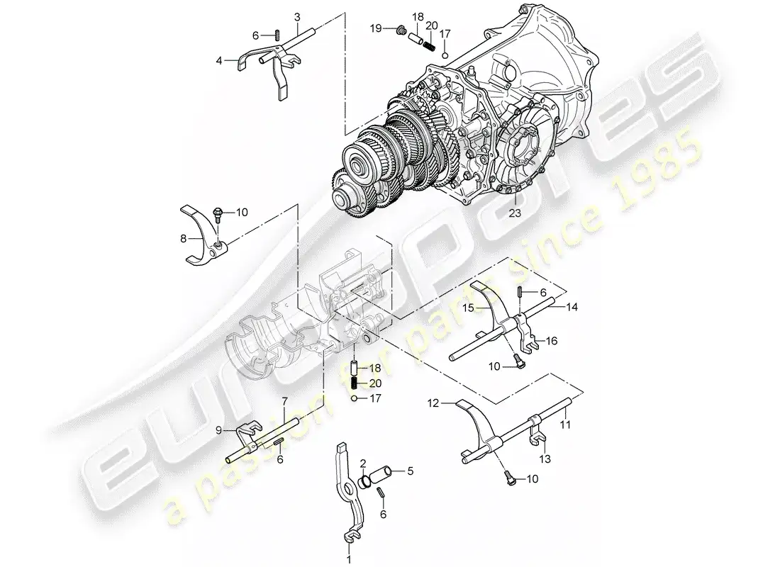 porsche 2005 (997-1) eje selector diagrama de piezas