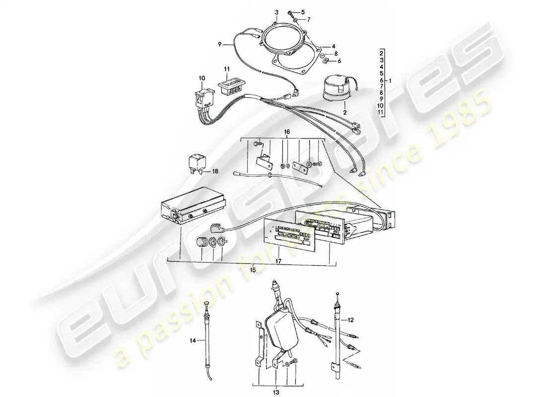 porsche 1985 (924) unidad de radio - con: - 3 - altavoz - d >> - mj 1982 diagrama de piezas