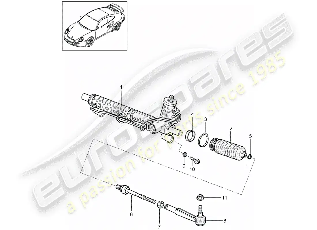 porsche 2013 (997-2 turbo / gt2 rs) dirección asistida diagrama de piezas