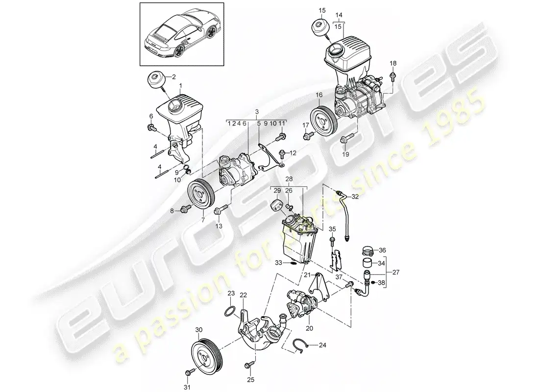 porsche 2013 (997-2 turbo / gt2 rs) dirección asistida diagrama de piezas