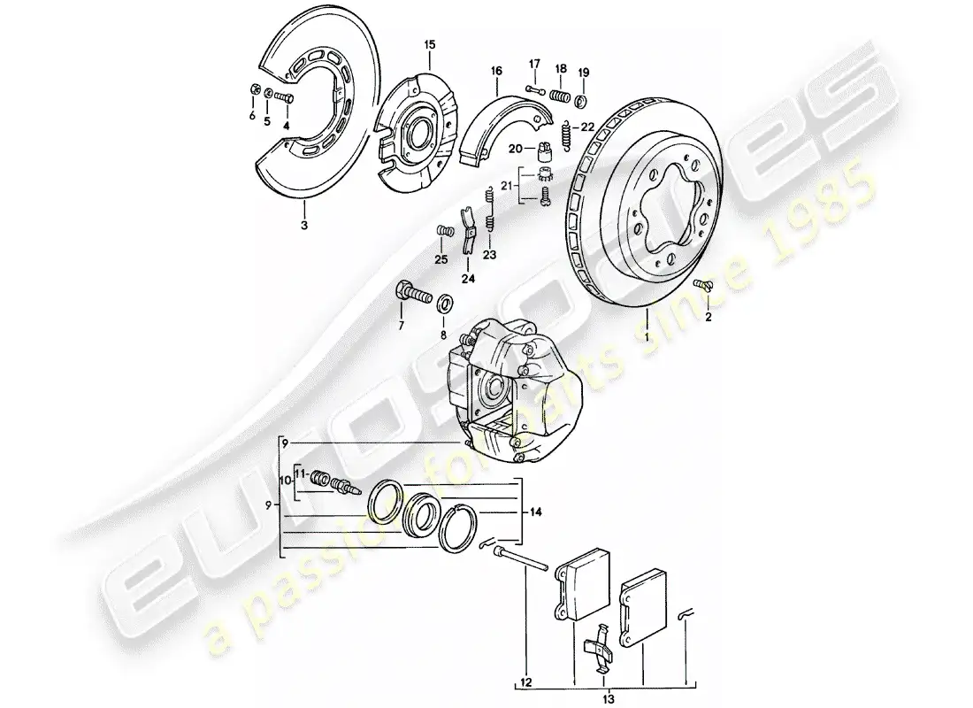 porsche 1981 (911) frenos de disco - eje trasero diagrama de piezas
