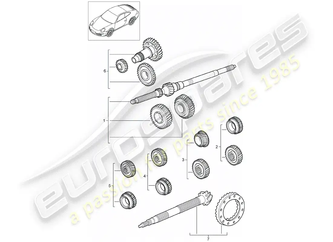 porsche 2010 (997-2) juegos de ruedas dentadas diagrama de piezas