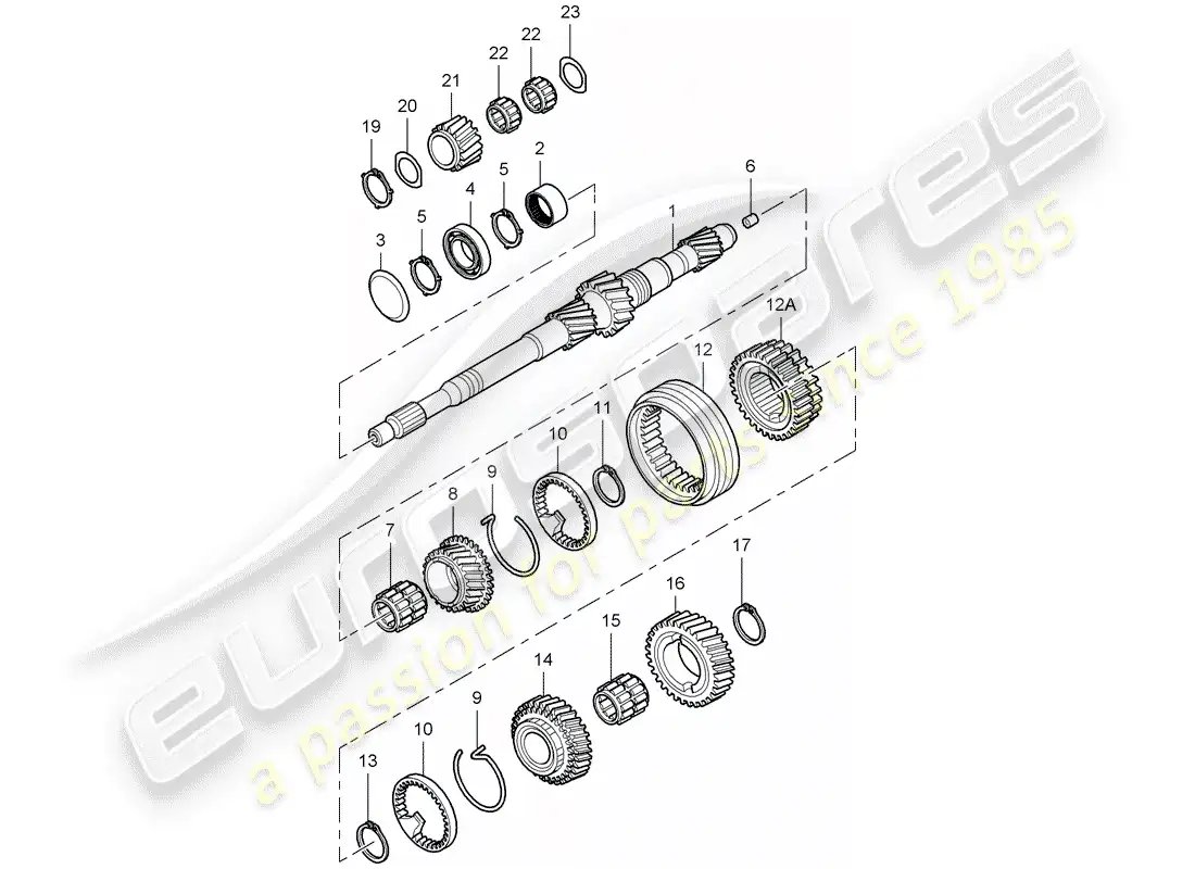 porsche 2007 (987 boxster) engranajes y ejes diagrama de piezas