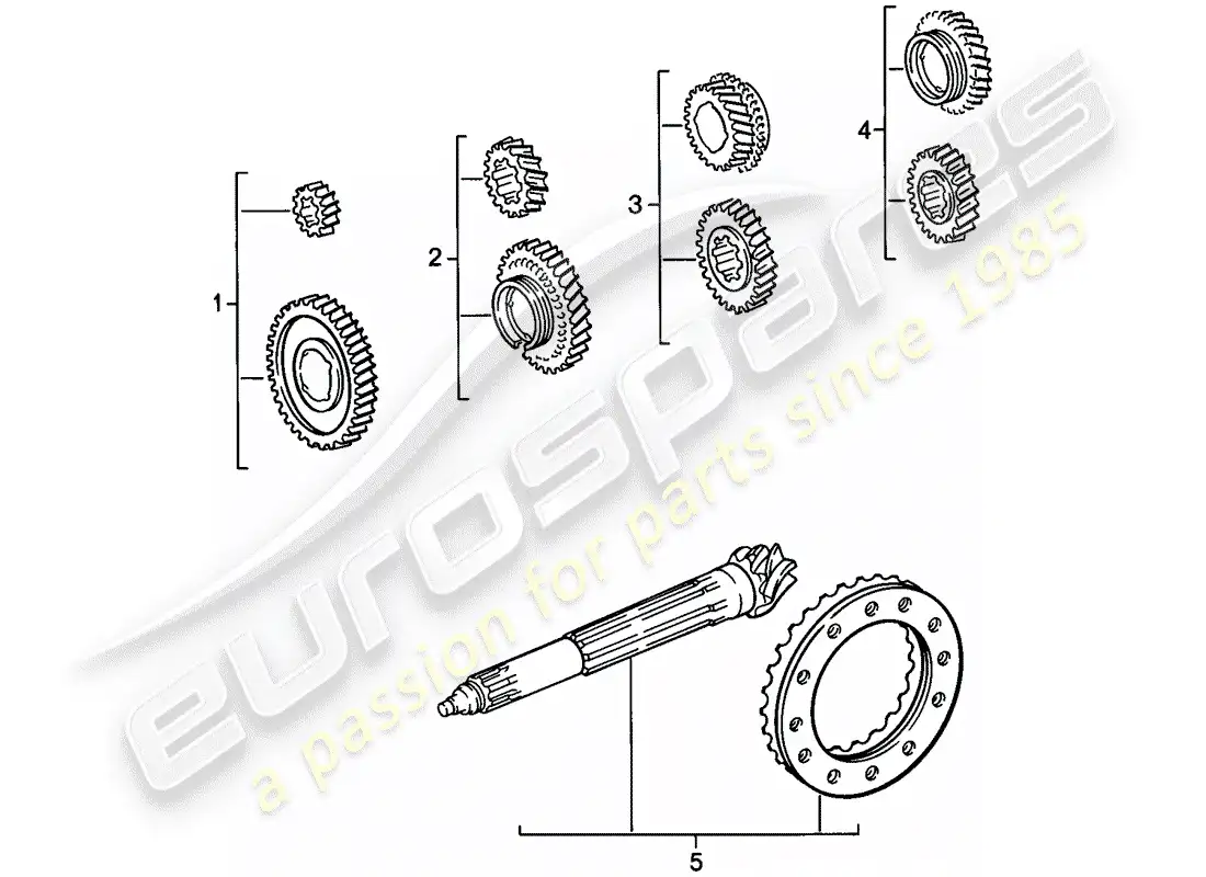 porsche 1985 (911) juegos de ruedas de engranaje - 4-speed diagrama de piezas