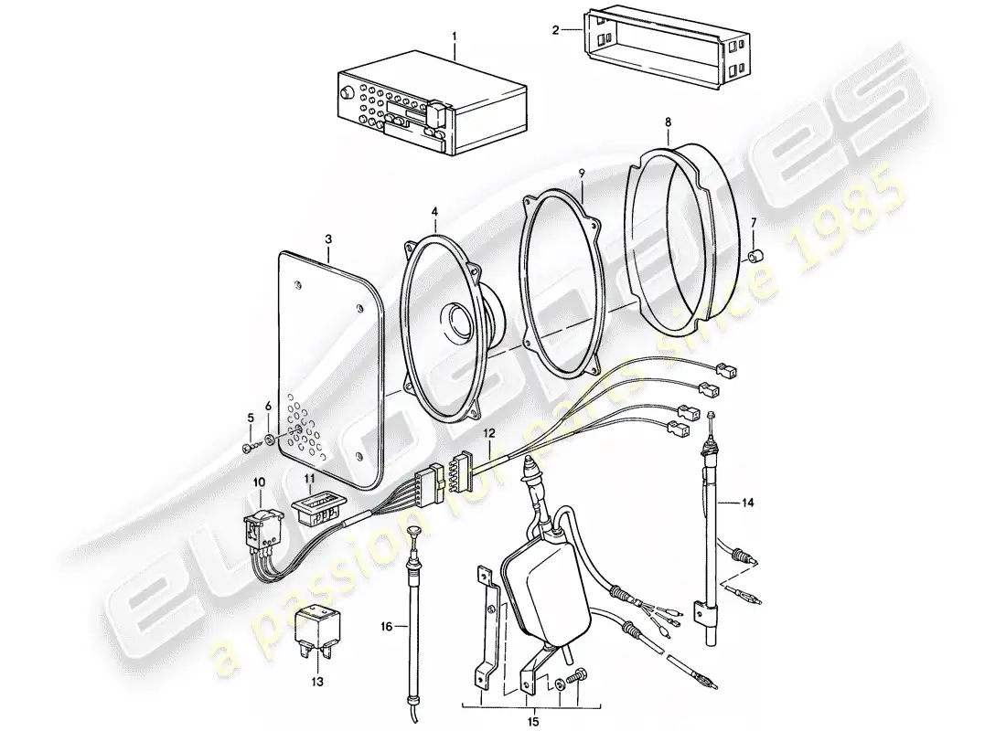 porsche 1986 (924s) unidad de radio - accesorios diagrama de piezas