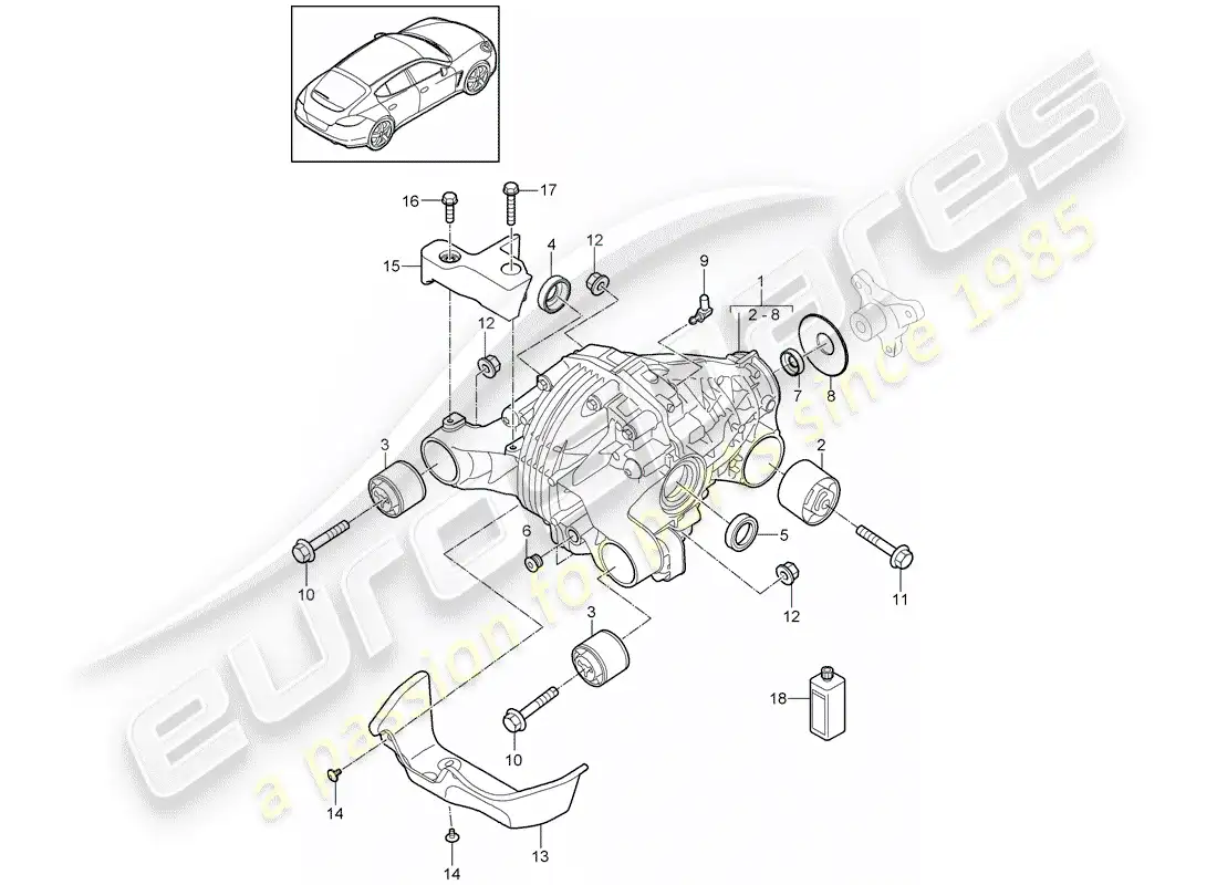 porsche 2011 (panamera 970) diferencial del eje trasero diagrama de piezas