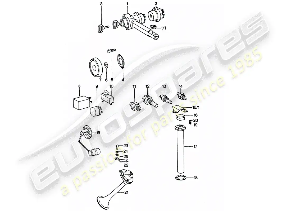 porsche 1977 (911) sensor - relé - bocina diagrama de piezas