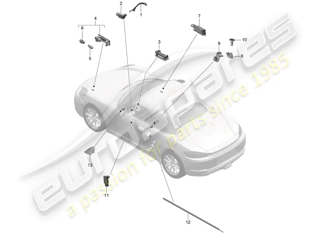 porsche 2018 (718 boxster) luz interior diagrama de piezas
