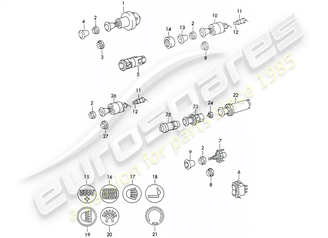 porsche 1972 (911) interruptor - adorno del tablero diagrama de piezas