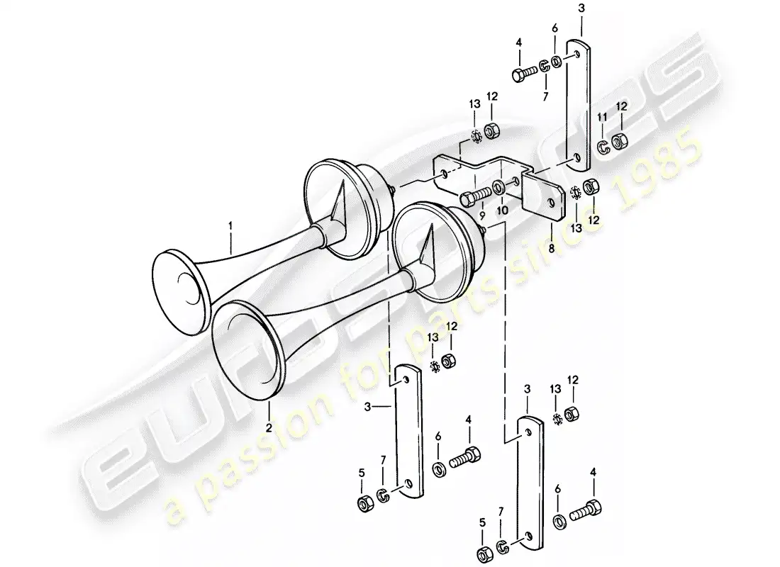 porsche 1981 (928) cuerno de fanfarria diagrama de piezas