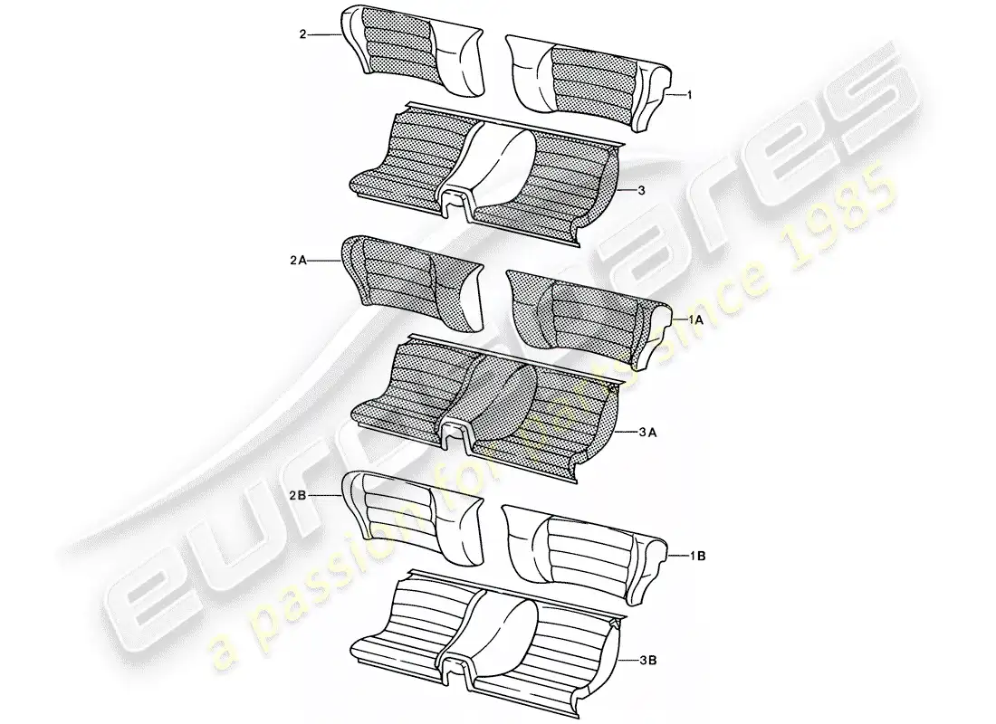 porsche 1988 (924s) asiento de emergencia - dividido diagrama de piezas