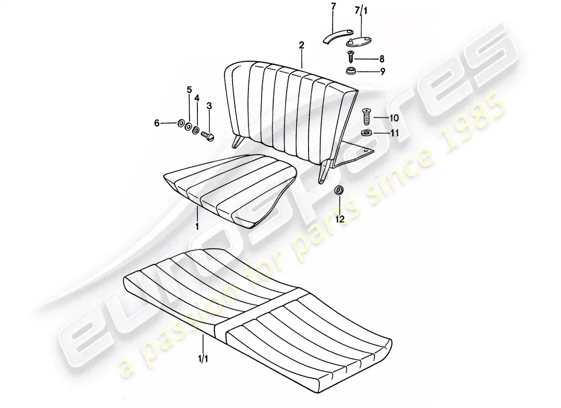 porsche 1975 (911) asiento de emergencia diagrama de piezas