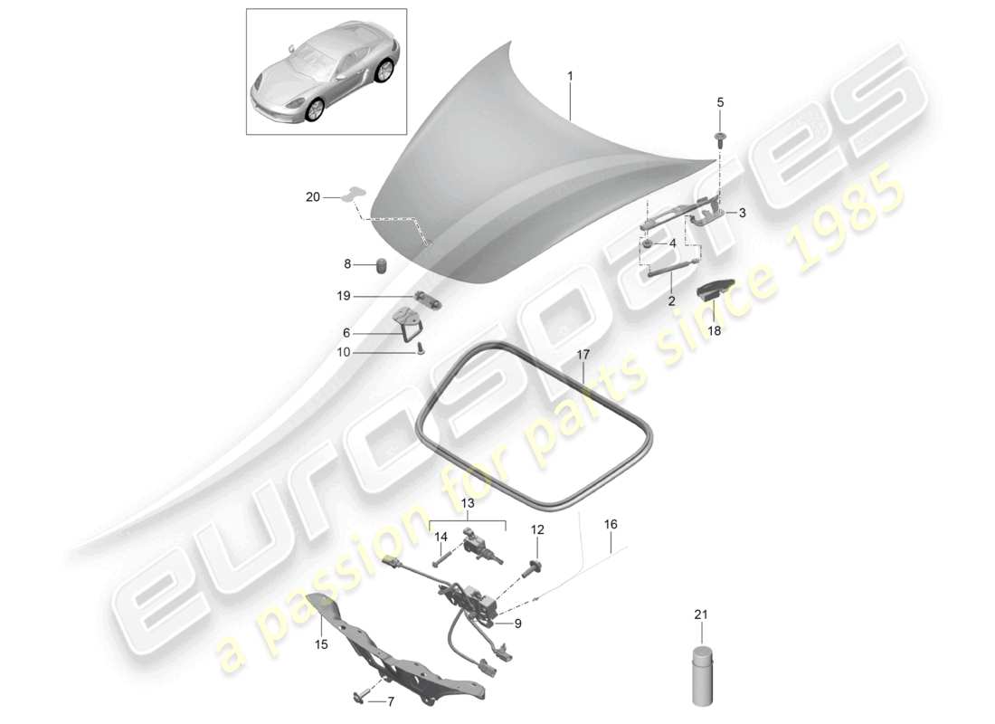 porsche 2024 (718 cayman) diagrama de piezas de la cubierta frontal