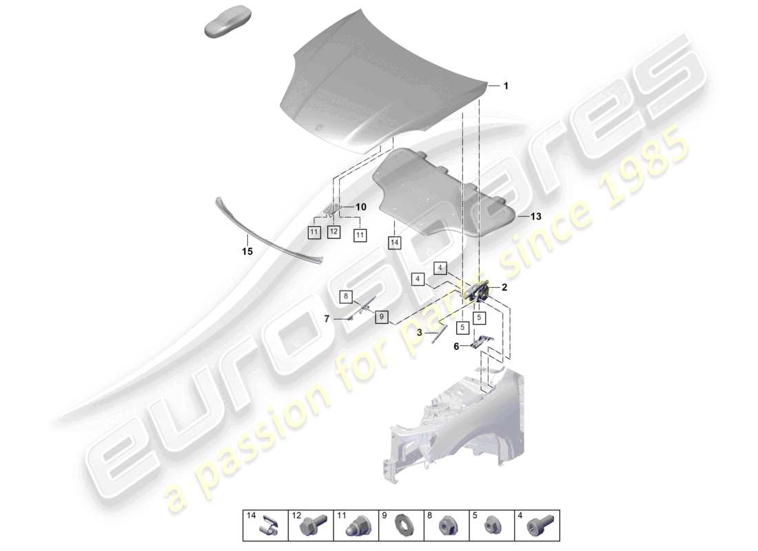porsche 2023 (cayenne e3 pa) diagrama de piezas del capó