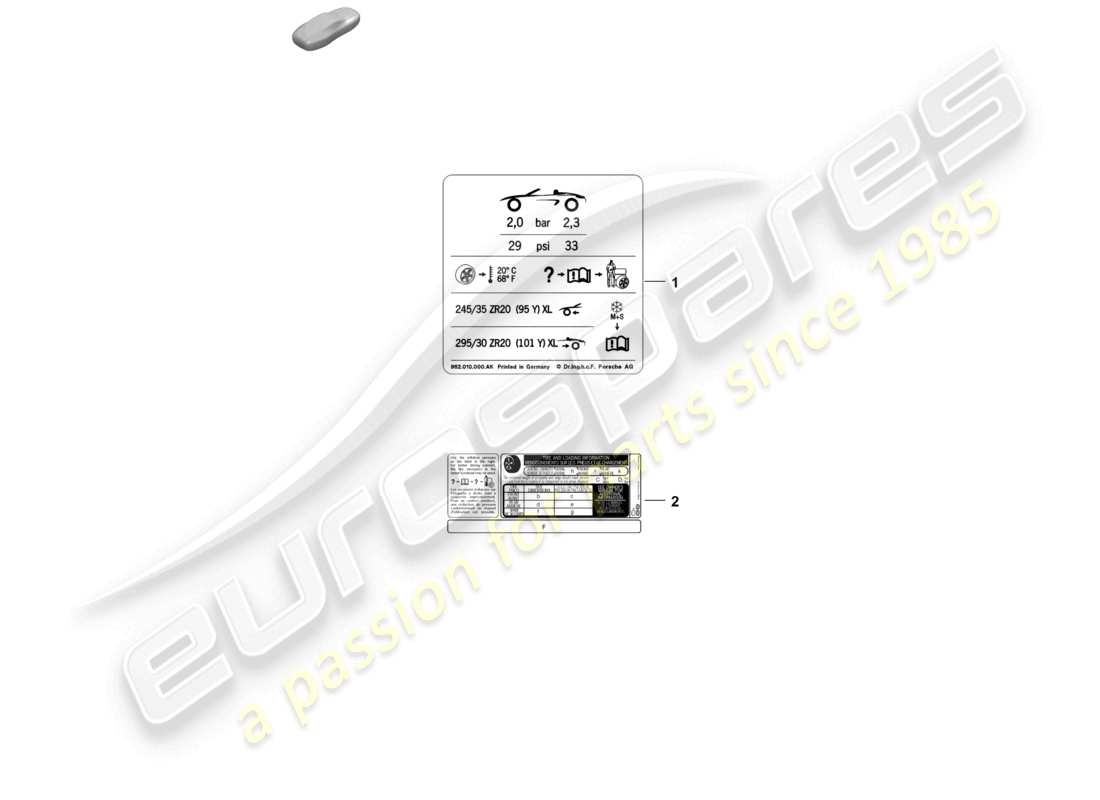 porsche 2023 (718 boxster spyder) etiqueta para la presión de inflado de los neumáticos diagrama de piezas
