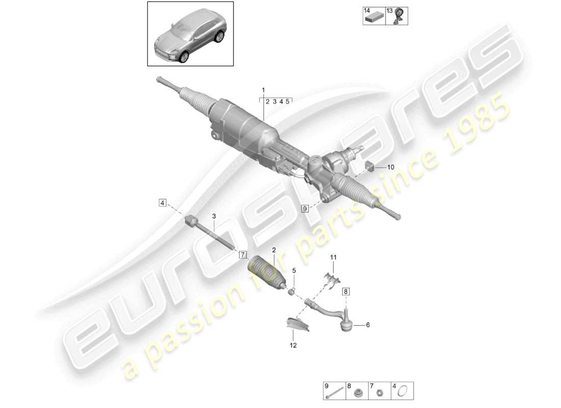 porsche 2021 (macan) diagrama de piezas del mecanismo de dirección