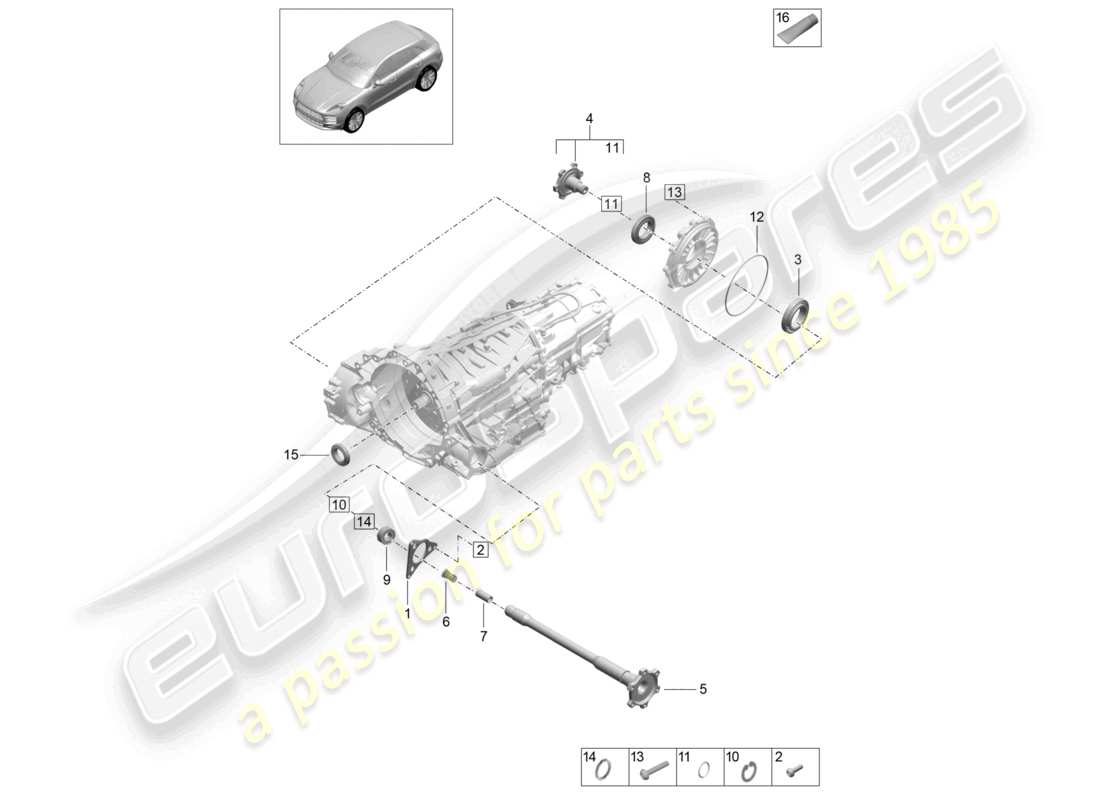 porsche 2021 (macan) - pdk - caja de cambios diferencial del eje delantero diagrama de piezas