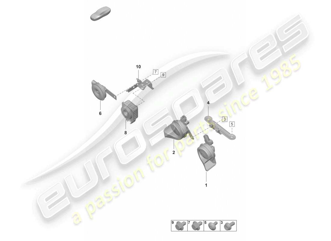 porsche 2021 (992-1 gt3/rs/st) diagrama de piezas del sistema de alarma con bocina de señal de fanfarria