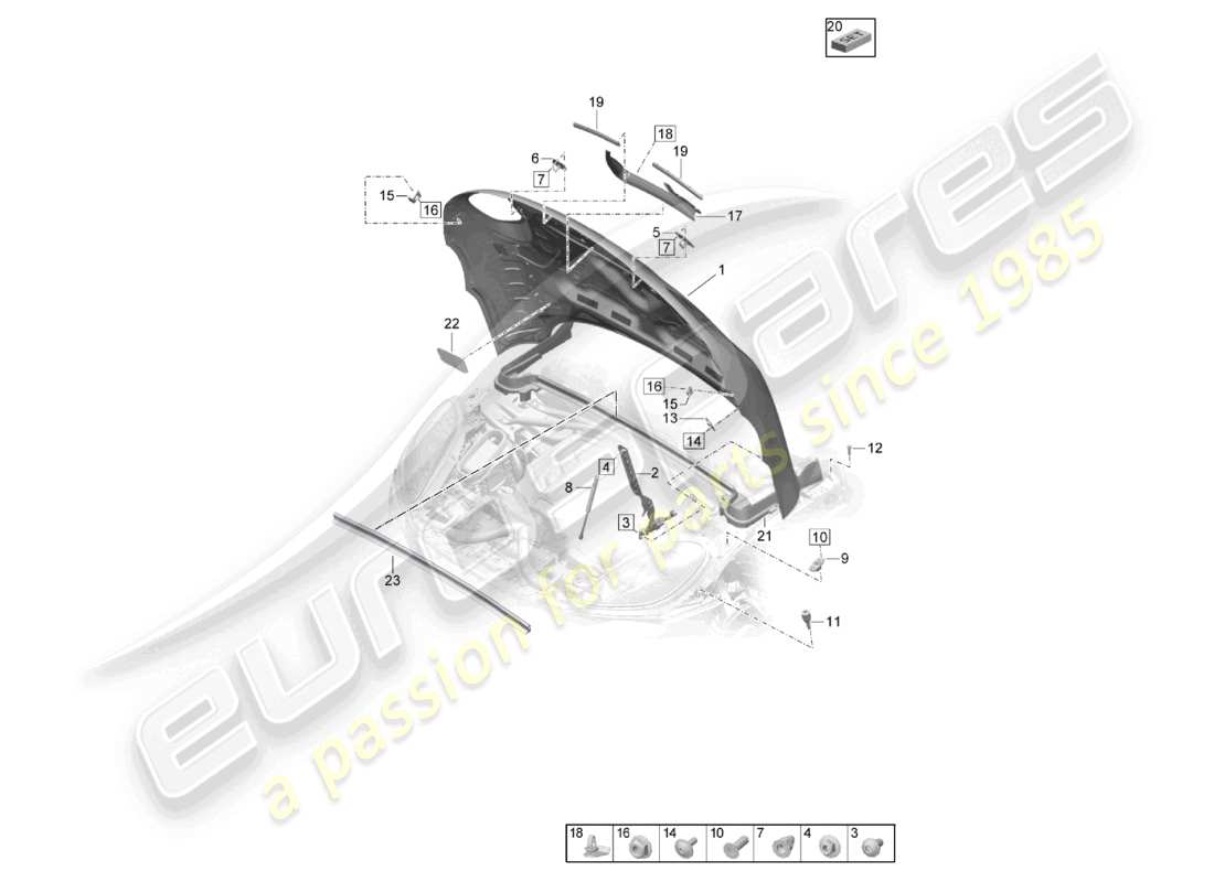 porsche 2021 (macan) capó diagrama de piezas