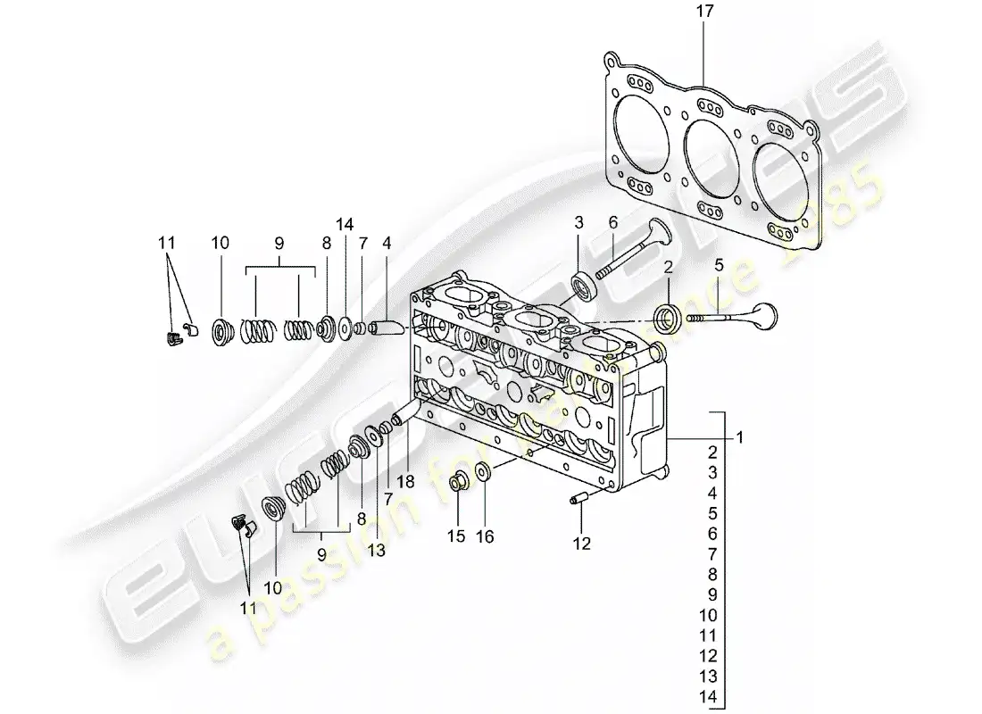 porsche 2004 (996 turbo / gt2) cabeza de cilindro diagrama de piezas