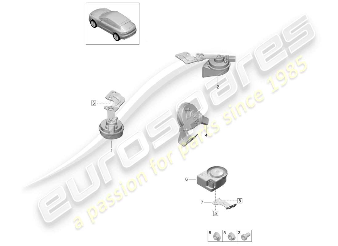 porsche 2021 (macan) diagrama de piezas de la sirena electrónica de la bocina de señal de fanfarria