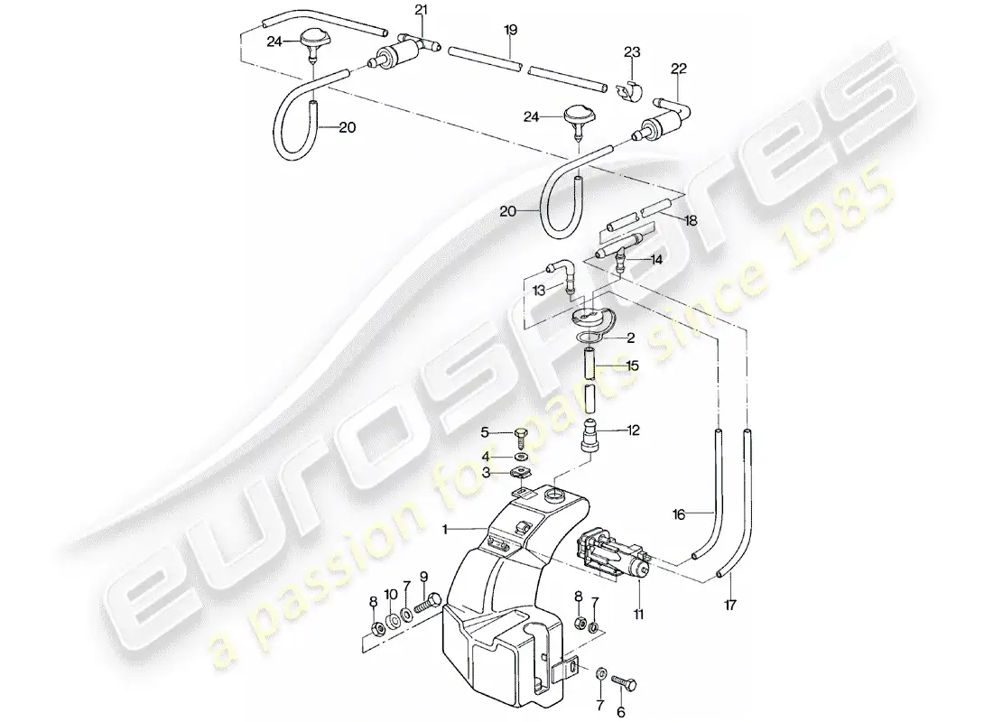porsche 1982 (924) windshield washer unit diagrama de piezas