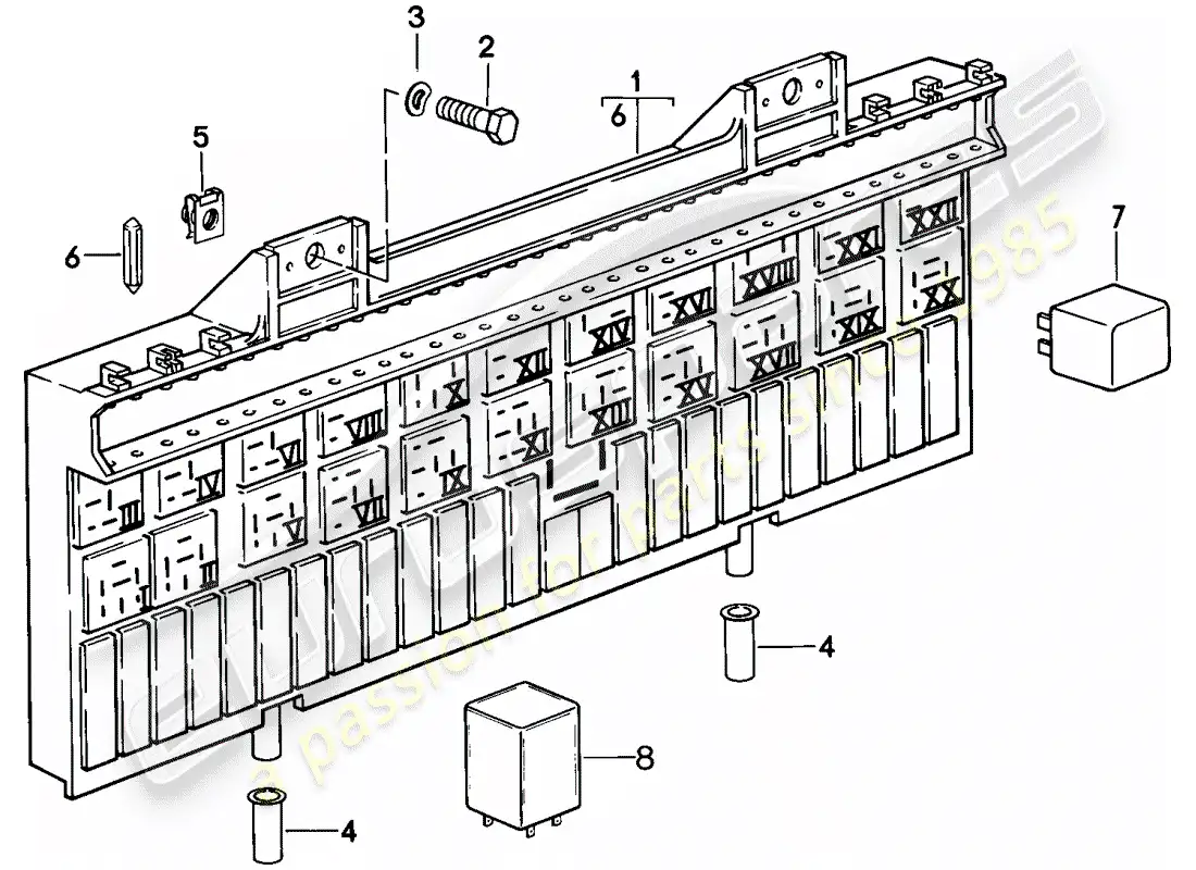 porsche 1981 (928) caja de fusibles/placa de relé - relé - fusible diagrama de piezas