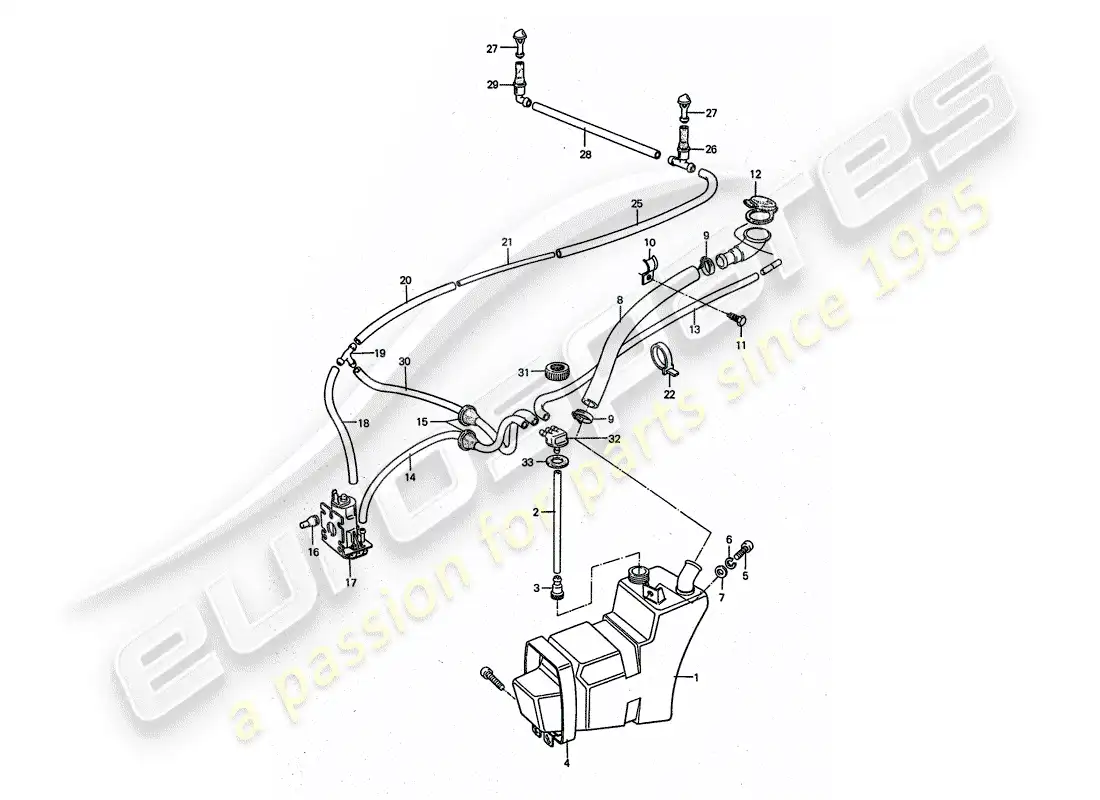 porsche 1976 (911 turbo) windshield washer unit diagrama de piezas