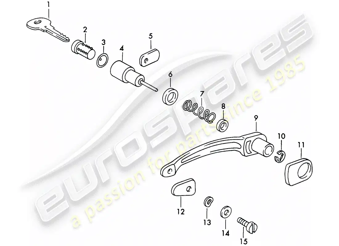 porsche 1957 (356/356a) manija de puerta exterior y piezas individuales diagrama de piezas