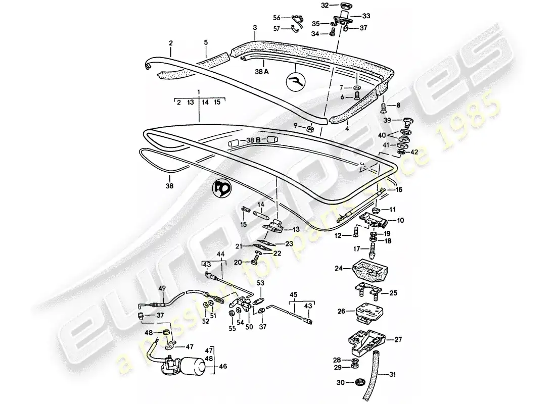 porsche 1987 (924s) tapa del maletero trasero - spoiler trasero diagrama de piezas