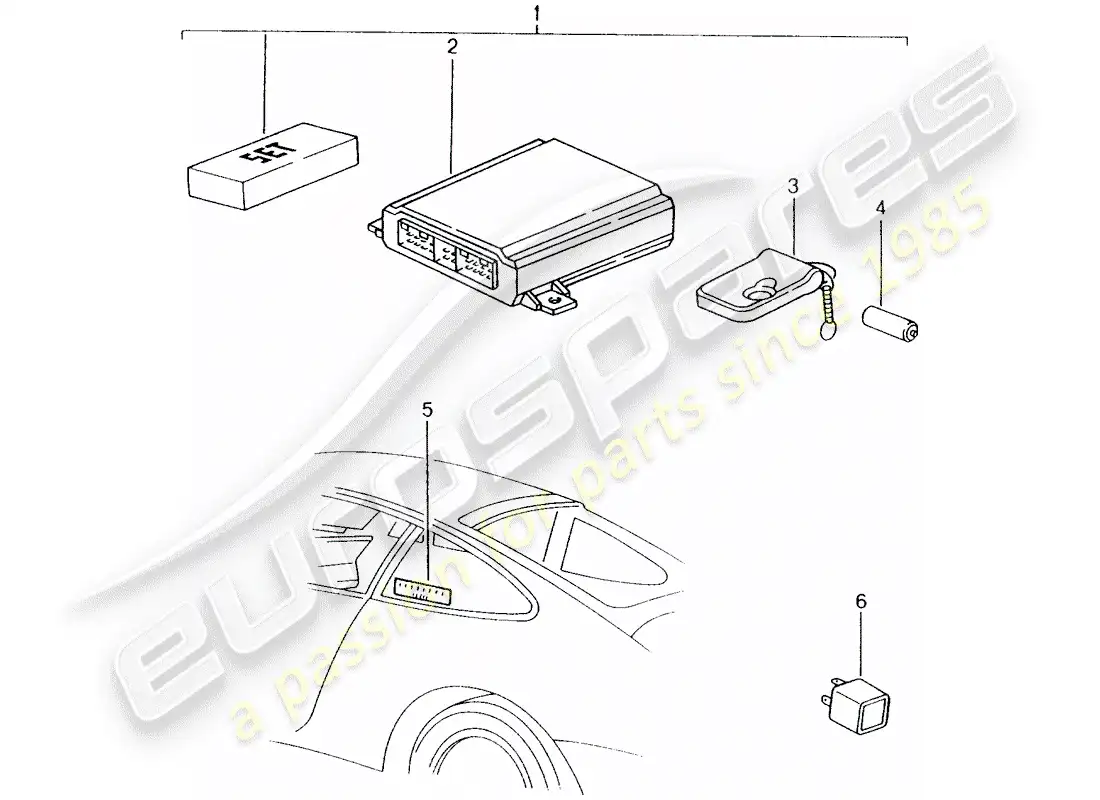 porsche 1989 (tequipment) sistema de alarmas diagrama de piezas