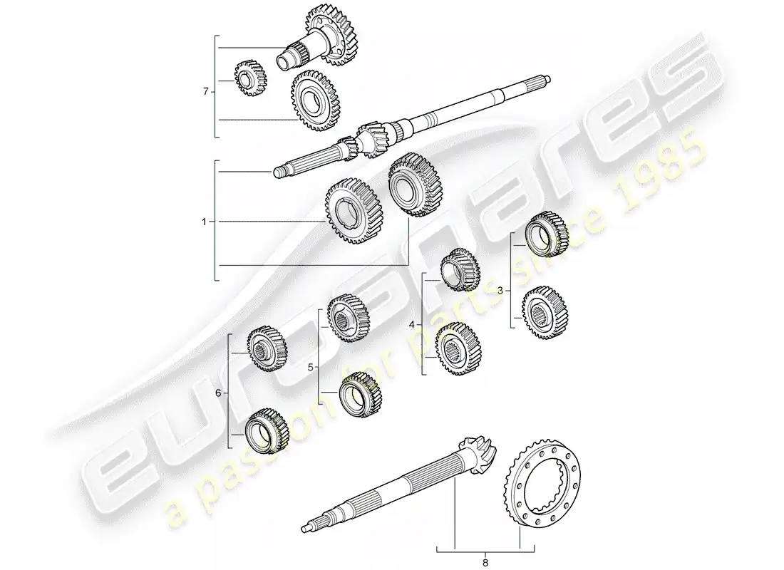 porsche 2007 (997-1) juegos de ruedas dentadas diagrama de piezas