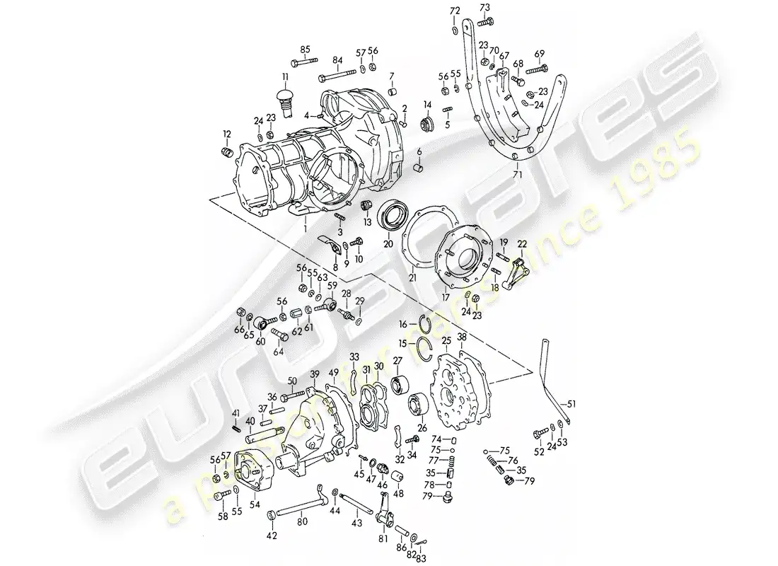 porsche 1964 (356b/356c) caja de transmisión - con: - diagrama de piezas de suspensión de transmisión
