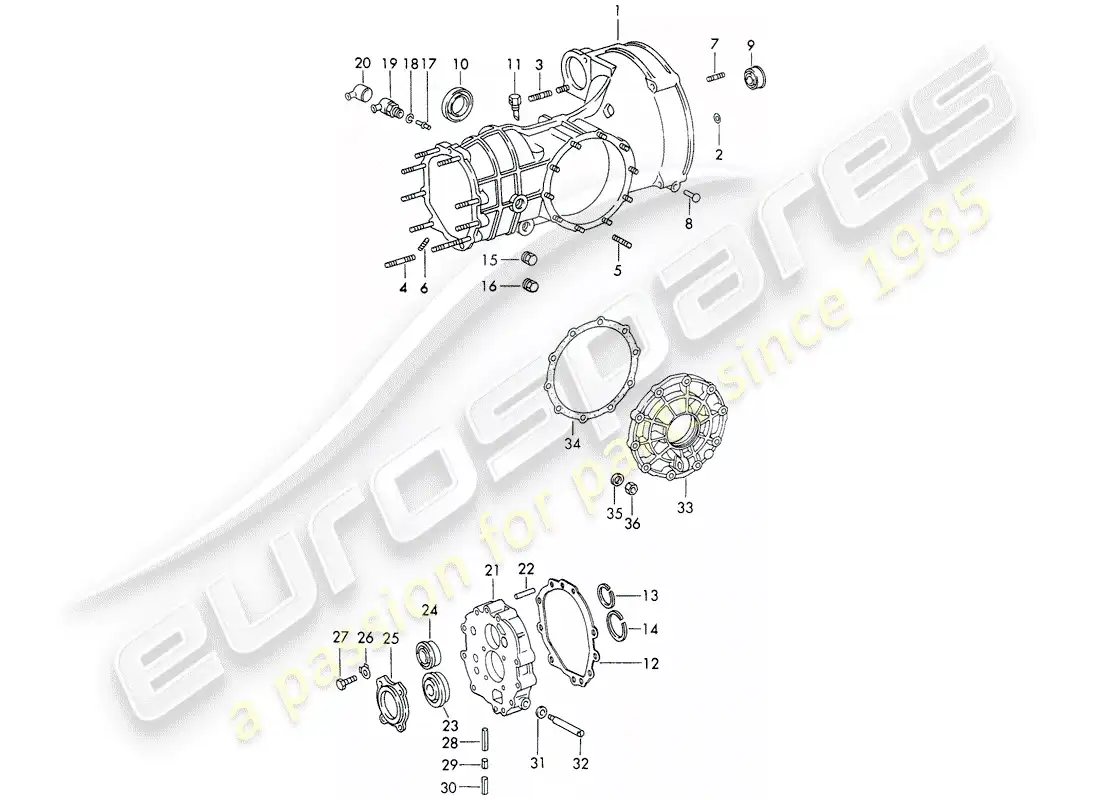 porsche 1971 (911) transmisión de repuesto - caja de la transmisión - fundición enfriada - d >> - mj 1970 diagrama de piezas