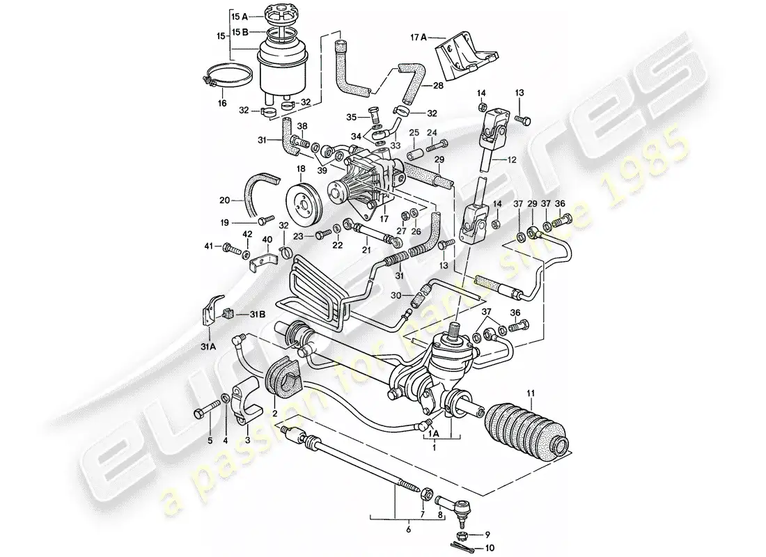 porsche 1987 (924s) dirección asistida - engranaje de dirección - bomba de dirección asistida - líneas diagrama de piezas