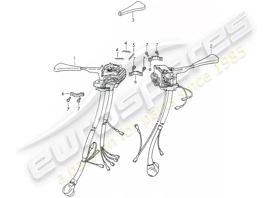 porsche 1972 (911) interruptor de la columna de dirección diagrama de piezas