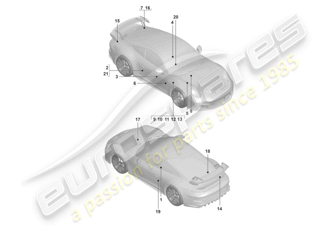porsche 2023 (992-1 gt3/rs/st) señales/avisos diagrama de piezas