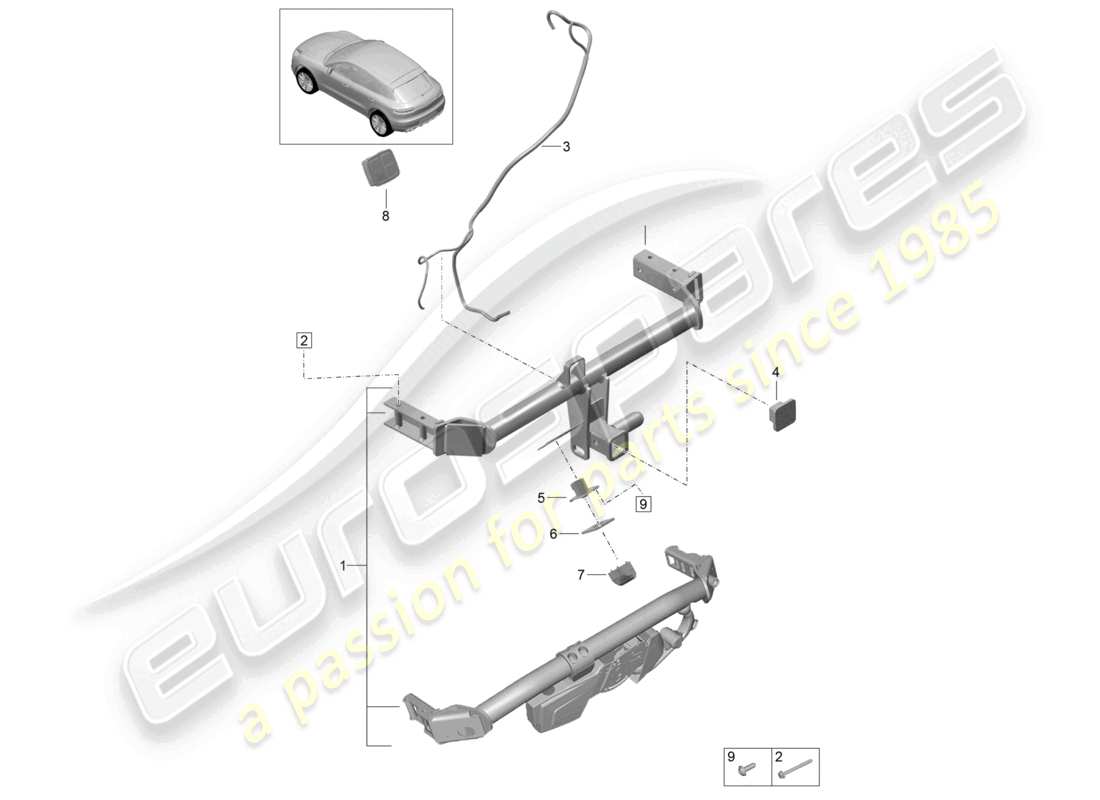 porsche 2021 (macan) diagrama de piezas del enganche de remolque
