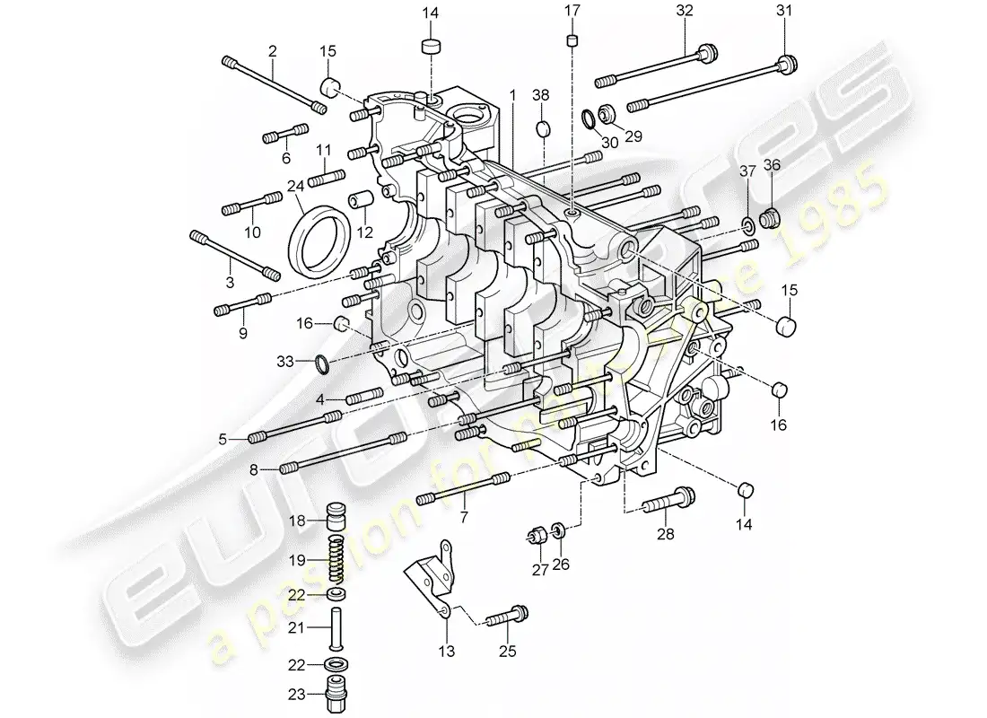 porsche 2010 (997-2 gt3) crankcase diagrama de piezas