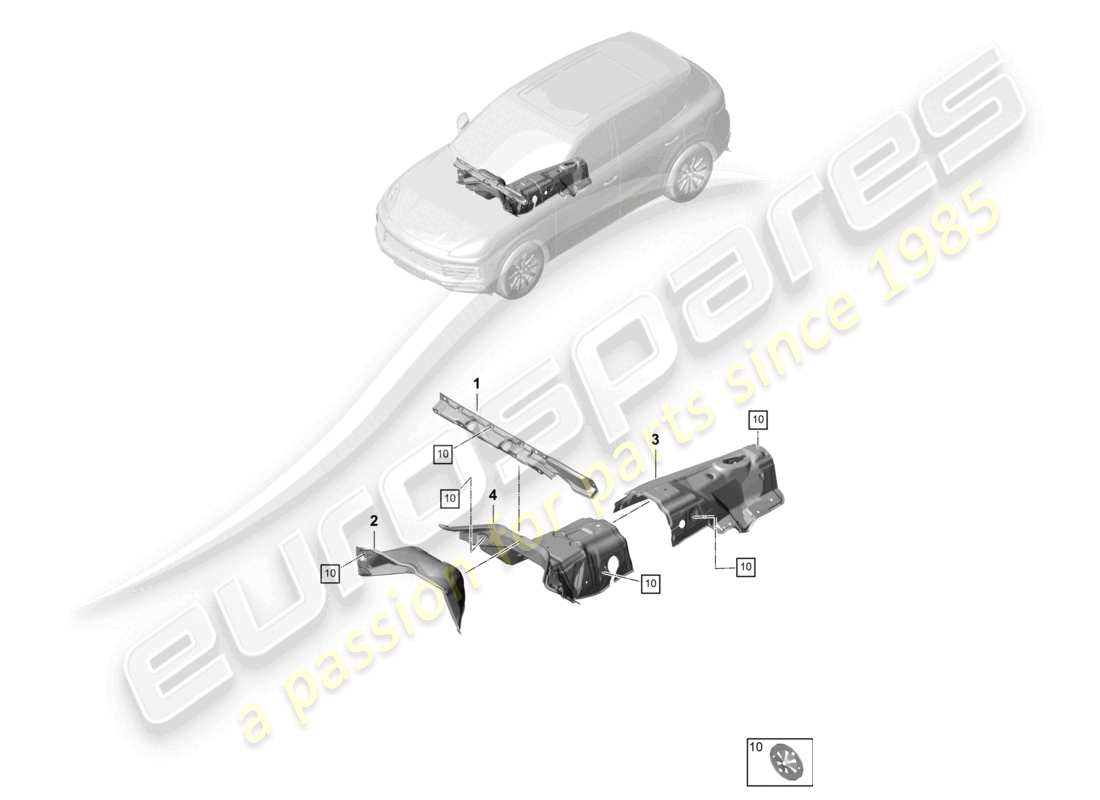 porsche 2023 (cayenne e3 9ya/9yb) diagrama de piezas del túnel cortafuegos del absorbedor de sonido