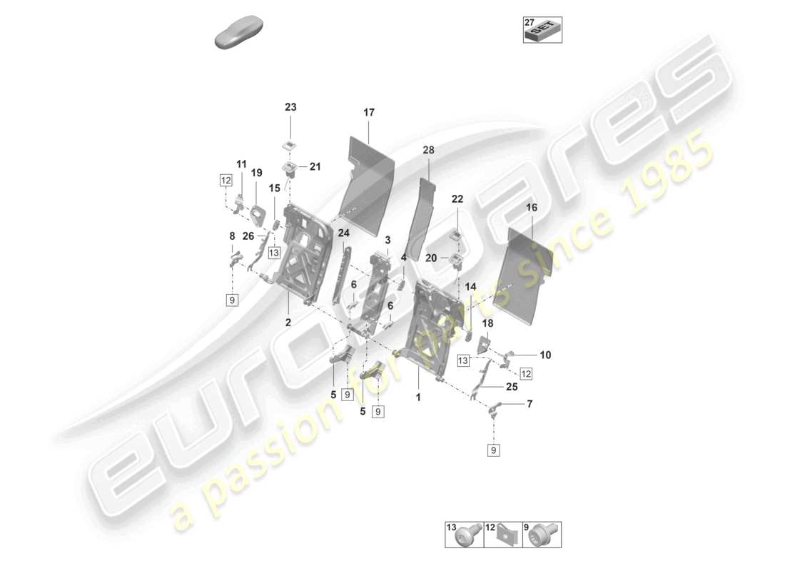 porsche 2021 (taycan 9j1-1) diagrama de piezas del asiento confort del marco del respaldo