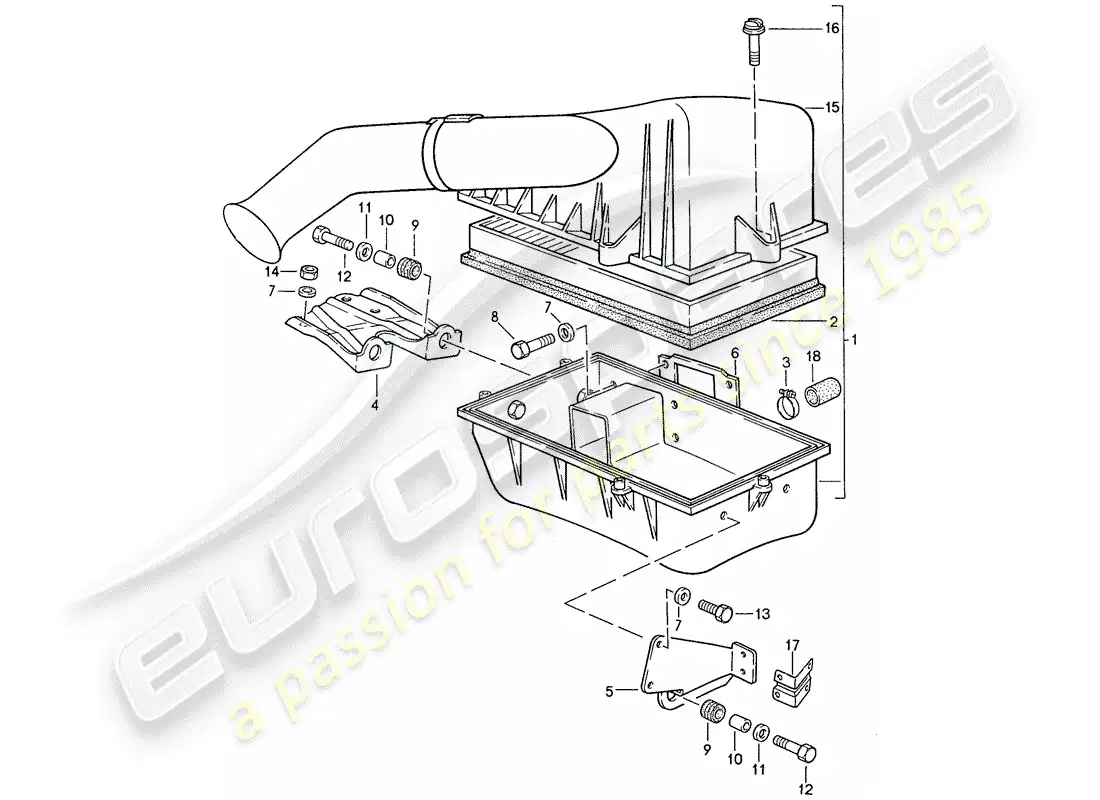 porsche 1990 (944) diagrama de piezas del sistema de limpiador de aire