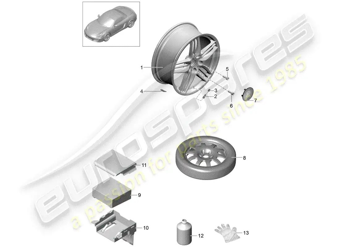 porsche 2012 (981 boxster) ruedas diagrama de piezas
