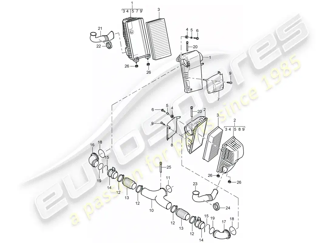 porsche 2005 (cayenne e1 9pa) filtro de aire con conexión diagrama de piezas