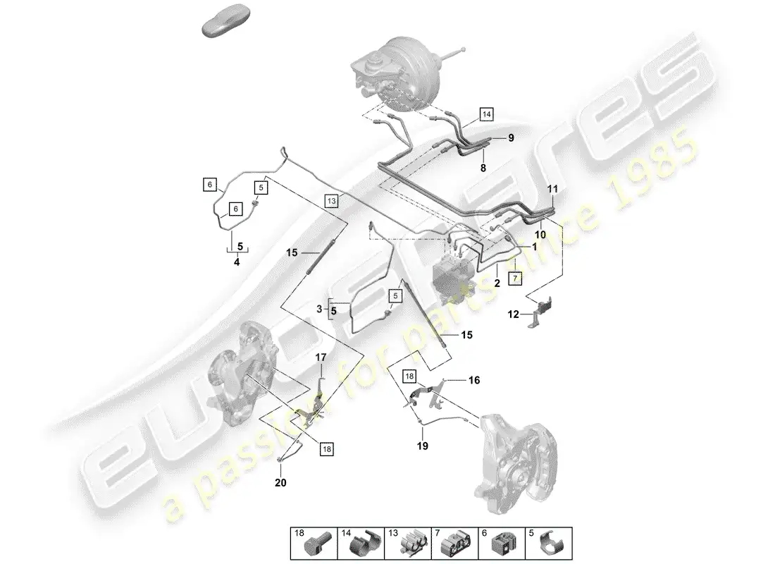 porsche 2019 (718 boxster spyder) línea de freno diagrama de piezas